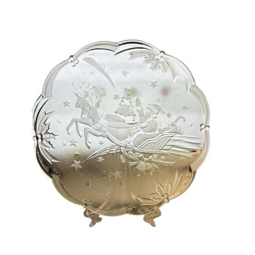 14” MIKASA CHRISTMAS HOSTESS PLATTER SANTA'S SLEIGH clear glass